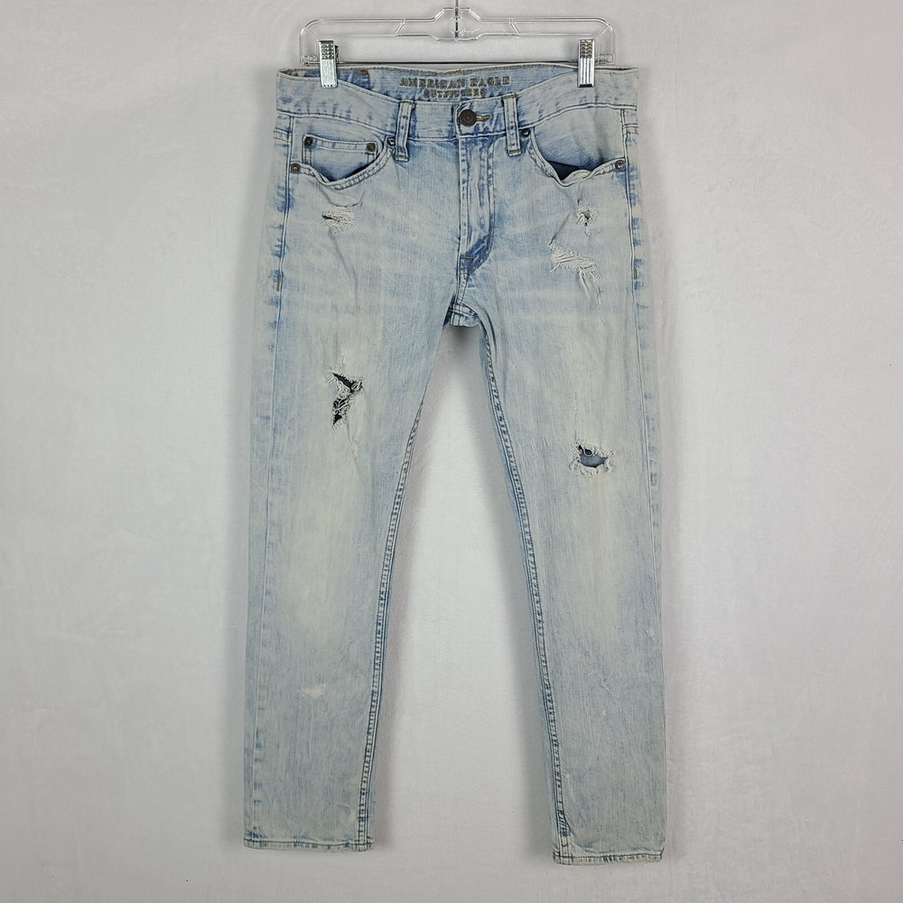 American Eagle Jeans Mens 30x30 Blue‎ Core Flex Distress Slim Light Wash